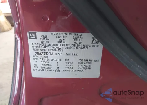 2011 Buick Enclave 1Xl из США, поврежденный, VIN 5GAKRBED9BJ120237